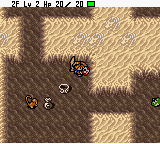 部屋にカラカイおさるとシレン。足踏みしてモンスターを待っているとあなぐらマムルが画面の端に現れる